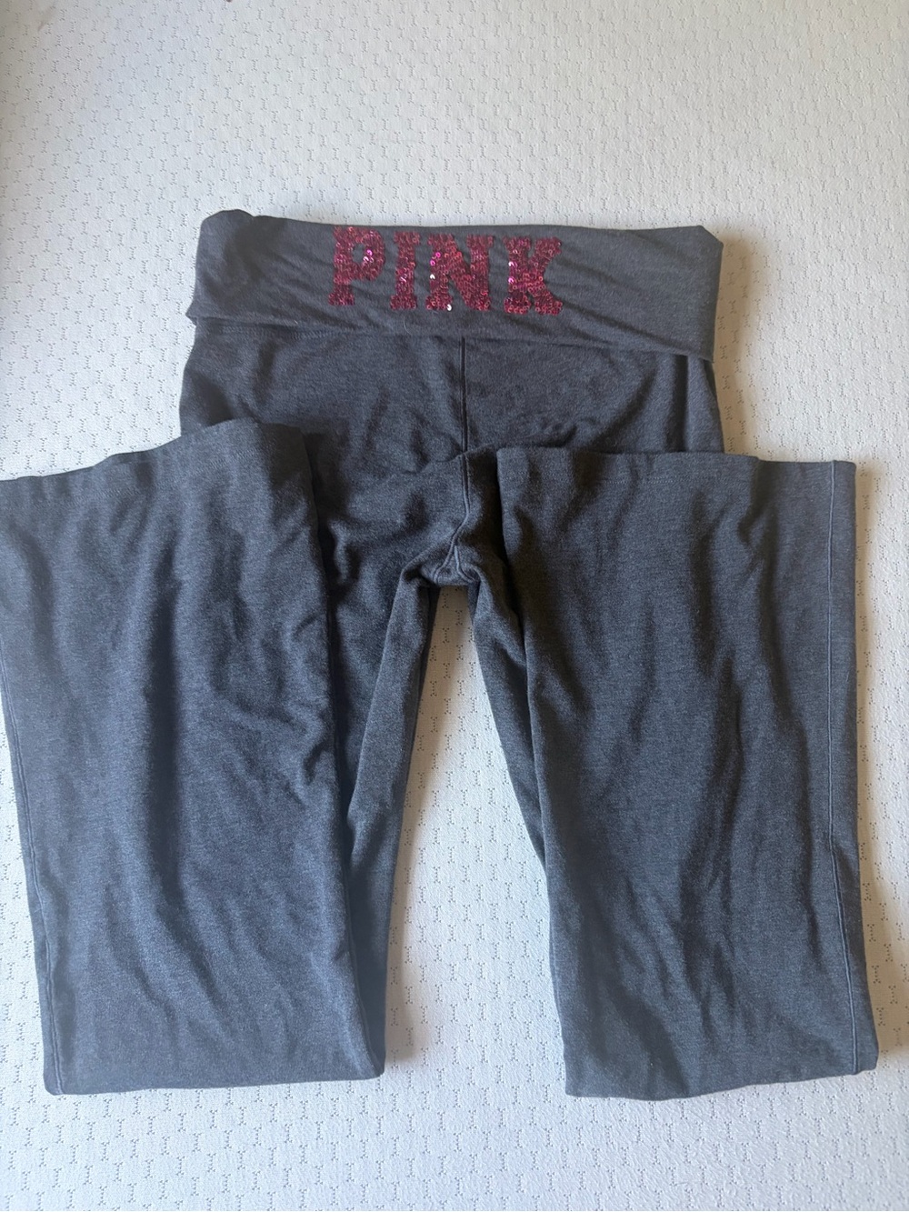 PINK Victoria's Secret Dark Gray Yoga Pants with Pink Sequin Logo